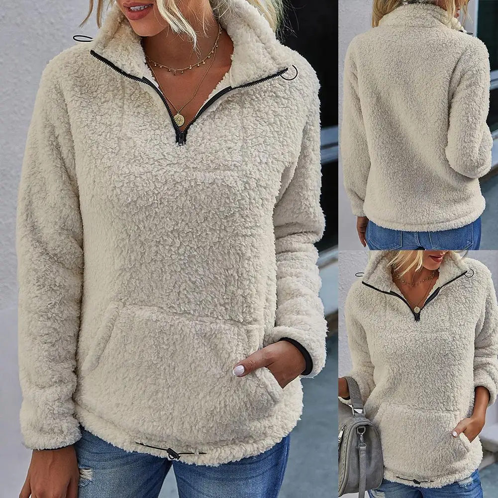 Women Winter Warm Solid Color Plush Pullover Sweater with Half Zipper Closure Fleece Pullover Sweatshirt
Women Winter Warm Solid Color Plush Pullover Sweater with Half Zipper Closure Fleece Pullover Sweatshirt