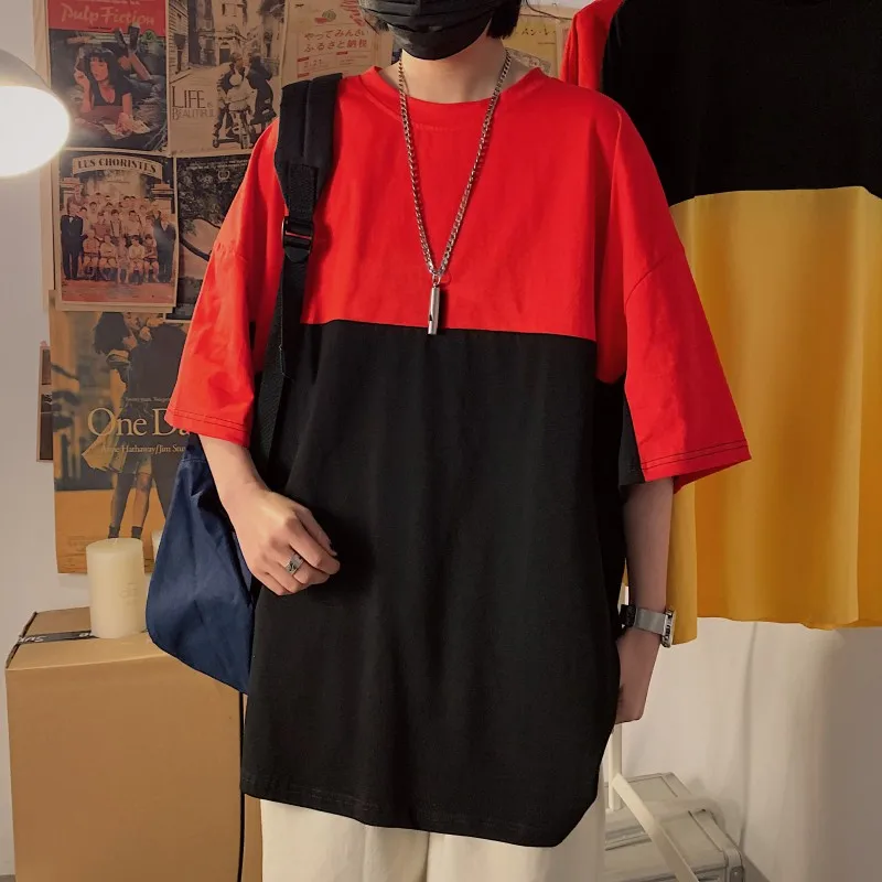 Summer Two-Color Patchwork Funny T-Shirt Men Harajuku Hip-Hop Vintage Short-Sleeved Clothes Fashion Casual Street Style Tops
Summer Two-Color Patchwork Funny T-Shirt Men Harajuku Hip-Hop Vintage Short-Sleeved Clothes Fashion Casual Street Style Tops