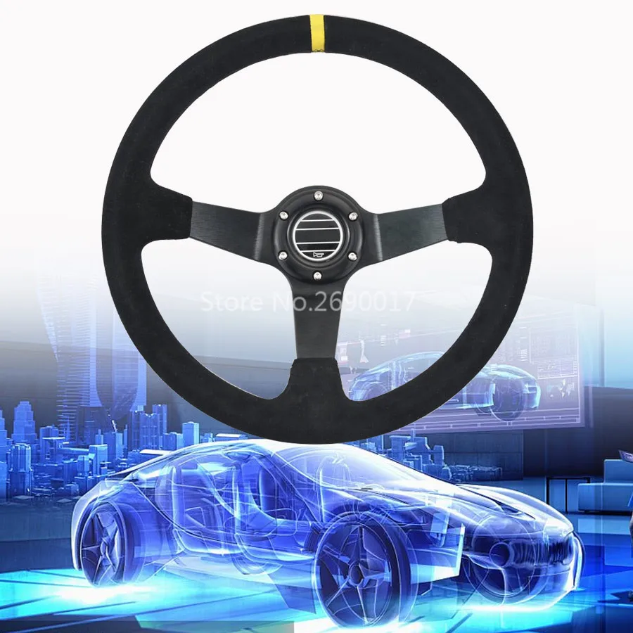 

New Black Suede Leather Drifting Racer Steering Wheel 347MM Diameter Fit For V W Au di BMW Universal Accessories