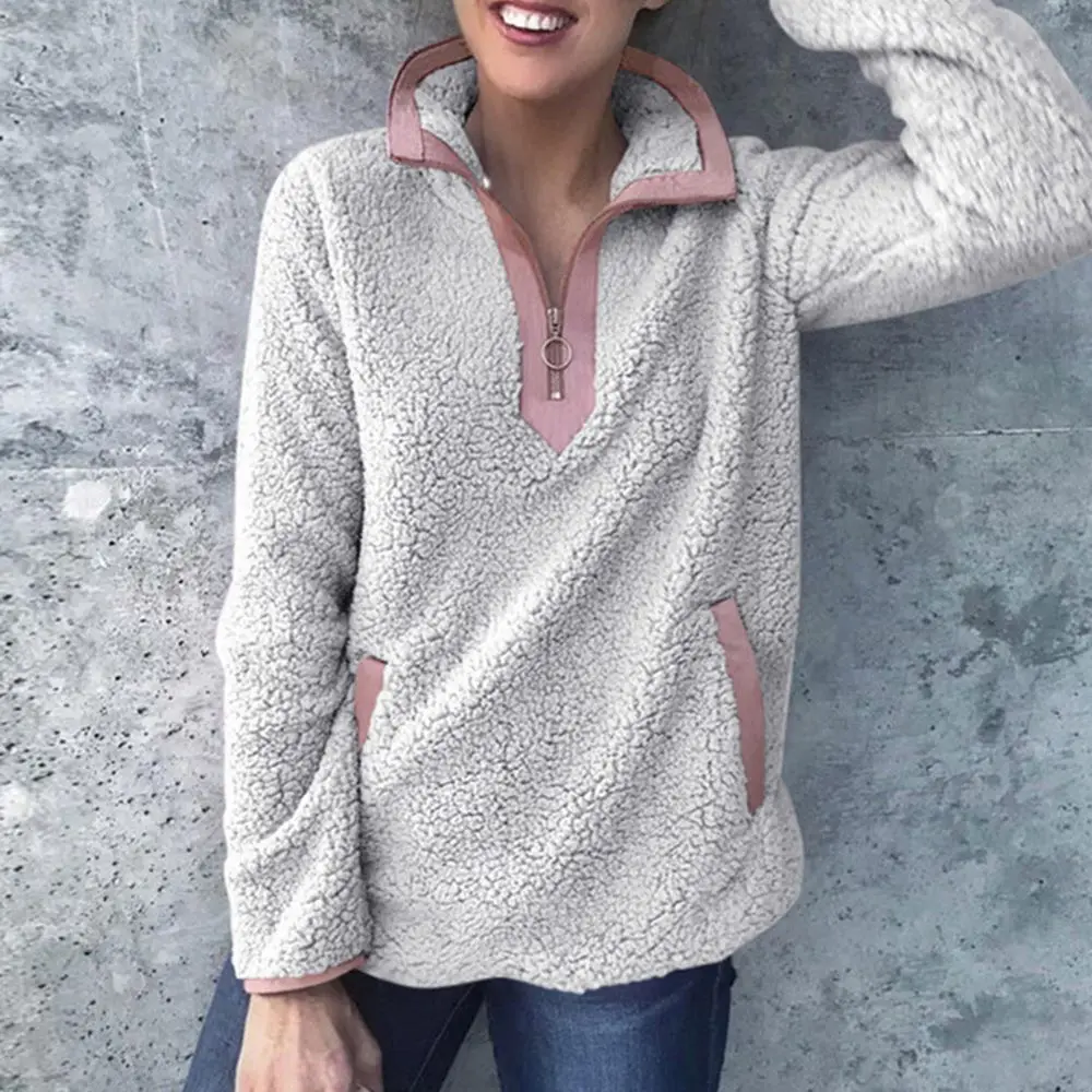 Women Fleece Sweatshirt Winter Casual Faux Fur Zipper Collar Female Hoodies Warm Turtleneck Thick Sherpa Tops
Women Fleece Sweatshirt Winter Casual Faux Fur Zipper Collar Female Hoodies Warm Turtleneck Thick Sherpa Tops