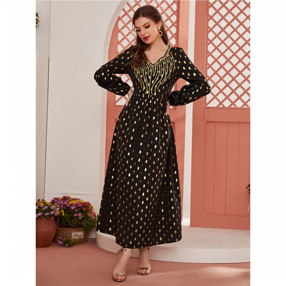 Spring Autumn New Embroidered Large Size V-neck Long Sleeve Dress Fashion Ladies Bronze Polka Dot Print Splicing Waisted Dress
Spring Autumn New Embroidered Large Size V-neck Long Sleeve Dress Fashion Ladies Bronze Polka Dot Print Splicing Waisted Dress