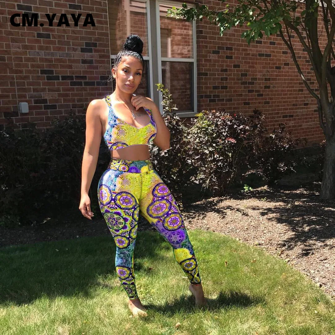 Женский комплект из двух предметов CM.YAYA, укороченный топ без рукавов с принтом, эластичные брюки-карандаш, летняя уличная одежда 
Женский комплект из двух предметов CM.YAYA, укороченный топ без рукавов с принтом, эластичные брюки-карандаш, летняя уличная одежда