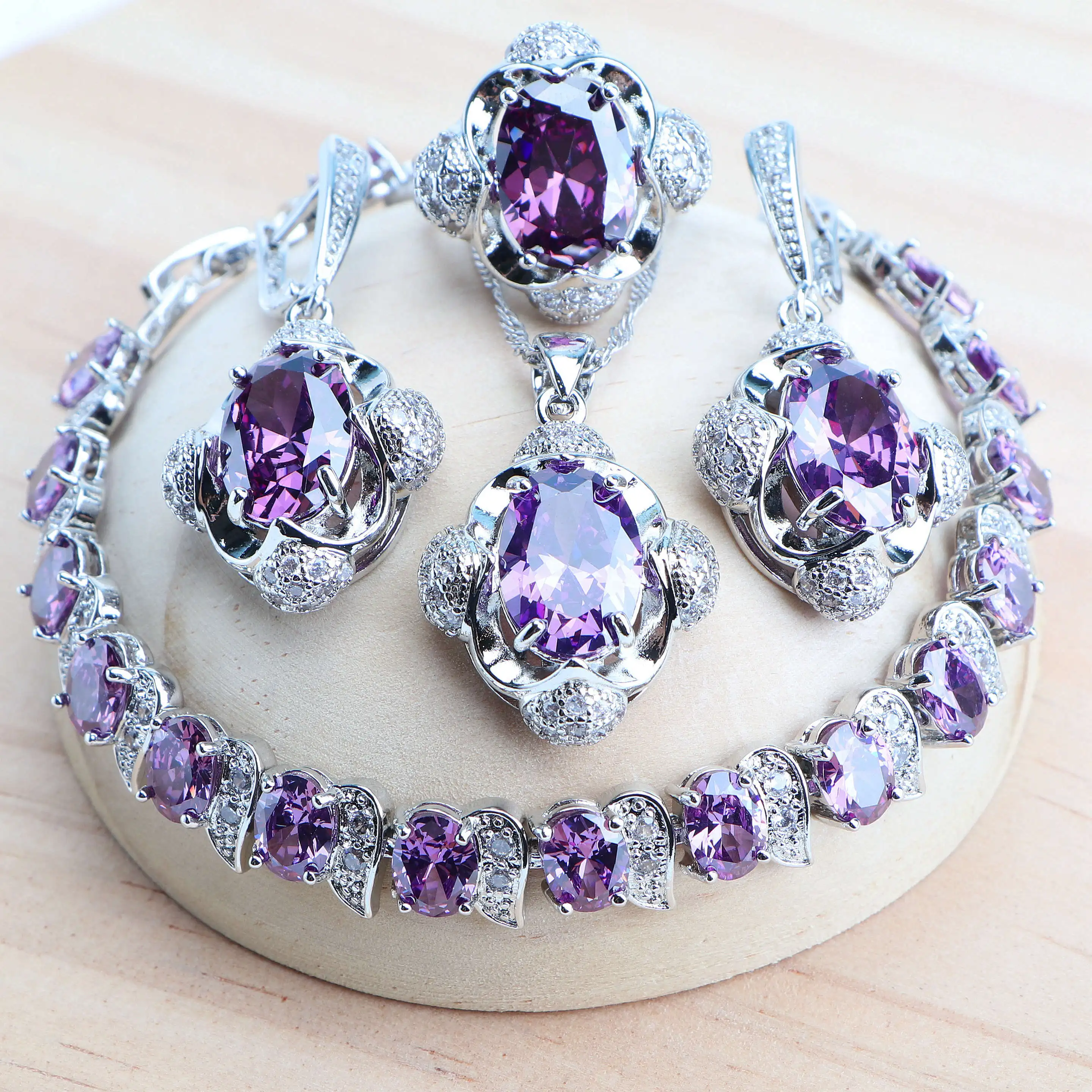 Purple 925 Silver Jewelry Sets For Women Bridal Fine Costume Jewelry Wedding CZ Earrings Rings Bracelets Pendant Necklace Set
Purple 925 Silver Jewelry Sets For Women Bridal Fine Costume Jewelry Wedding CZ Earrings Rings Bracelets Pendant Necklace Set
