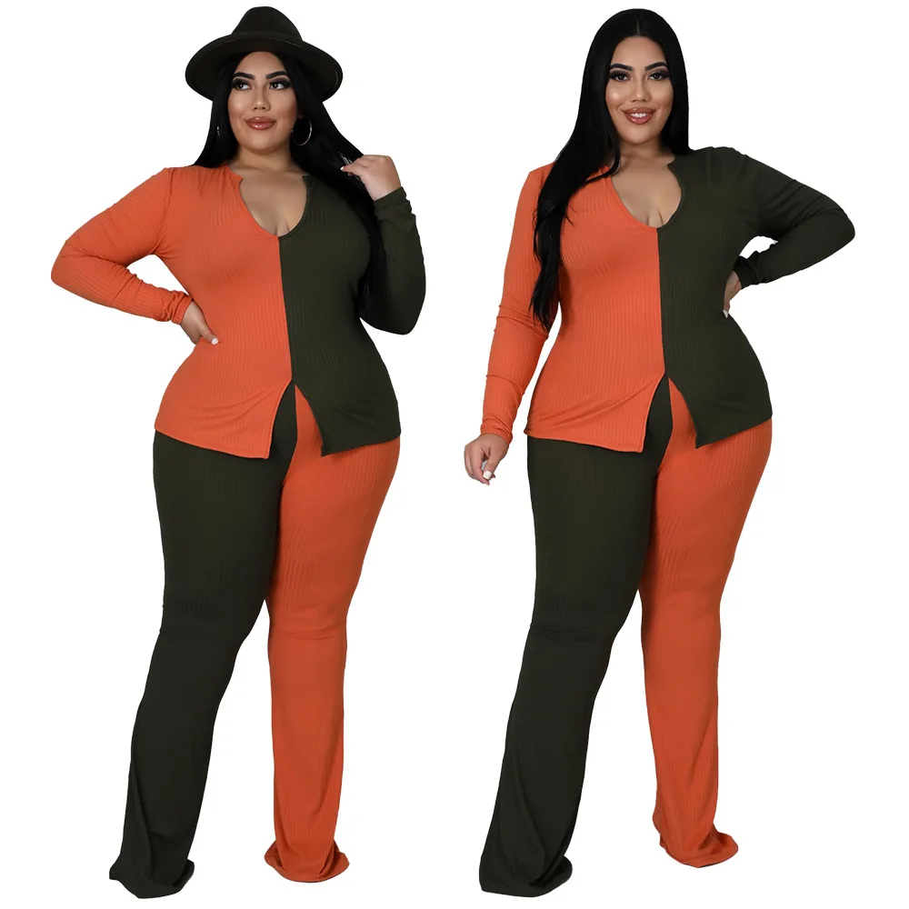 Plus Size Women Set Autumn Clothing XL--4XL Two Colors Patchwork Long Sleeves T Shirt with Pants Sweatsuit Set Tracksuits 2022
Plus Size Women Set Autumn Clothing XL--4XL Two Colors Patchwork Long Sleeves T Shirt with Pants Sweatsuit Set Tracksuits 2022