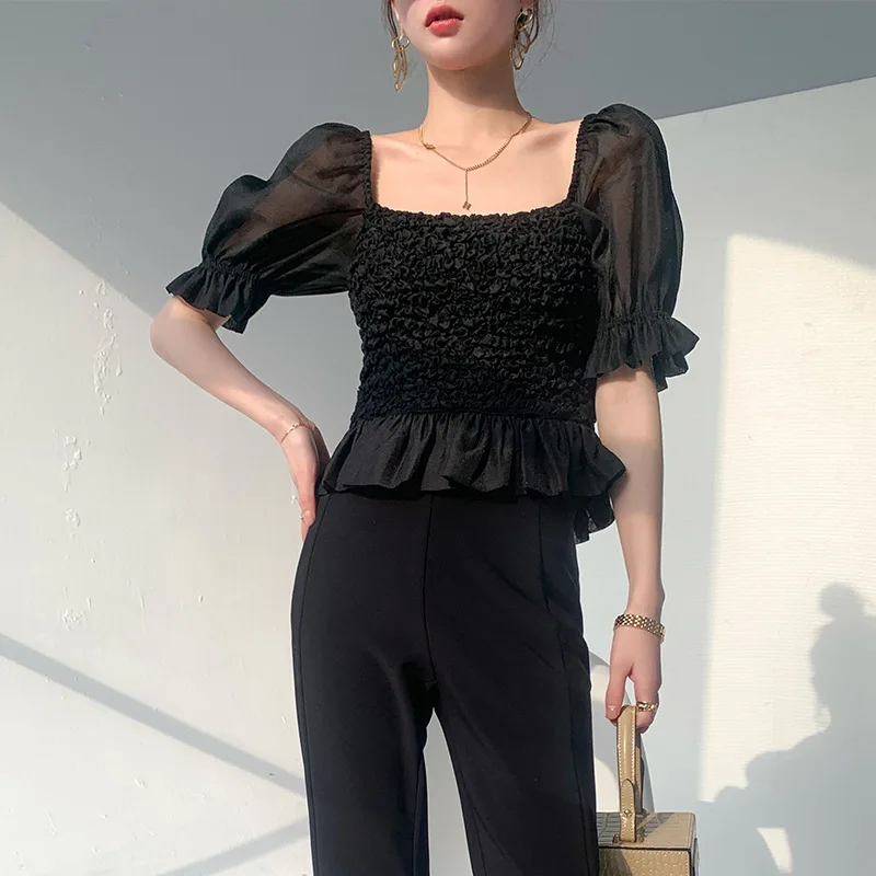 new 2021 summer heavy industry show thin Square Collar Chiffon Top Black Humor bubble sleeve blouse
new 2021 summer heavy industry show thin Square Collar Chiffon Top Black Humor bubble sleeve blouse