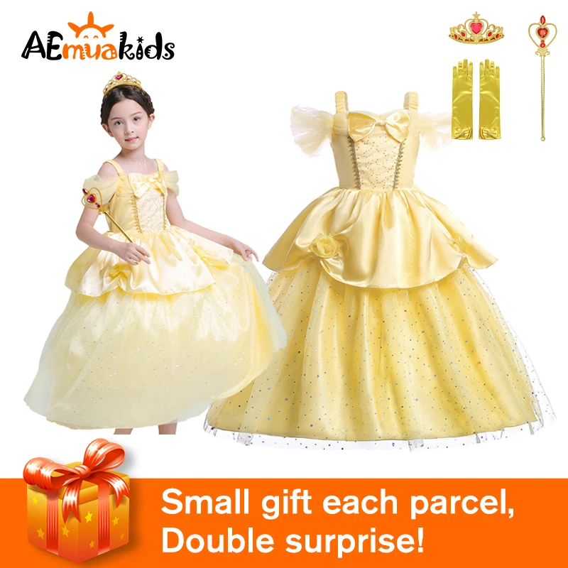 Girls Princess Costume Cosplay Belle Dress Up Summer Yellow Party Halloween New Clothing Children Crown Magic Stick Fancy Dress
Girls Princess Costume Cosplay Belle Dress Up Summer Yellow Party Halloween New Clothing Children Crown Magic Stick Fancy Dress