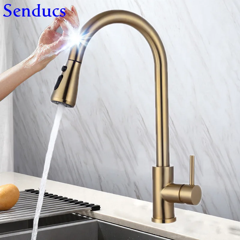 Gold Touch Kitchen Faucets Senducs Hot Cold Brushed Gold Pull Out Kitchen Mixer Tap Smart Touch Sensor Kitchen Sink Faucets
Gold Touch Kitchen Faucets Senducs Hot Cold Brushed Gold Pull Out Kitchen Mixer Tap Smart Touch Sensor Kitchen Sink Faucets
