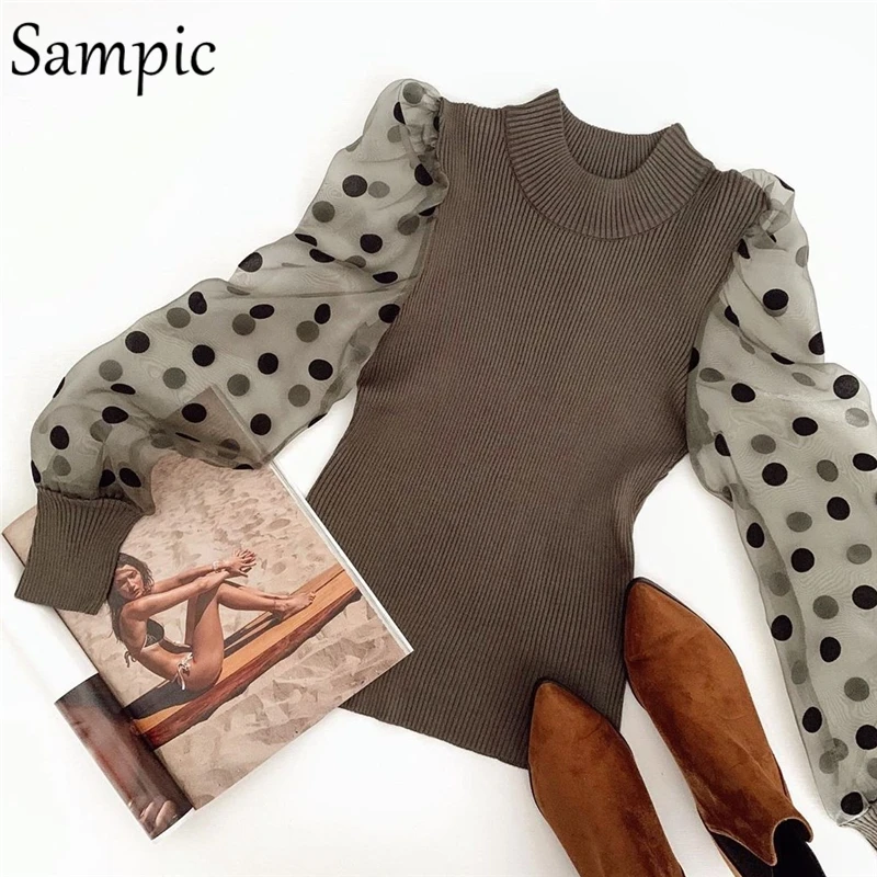 Sampic casual woman mesh pullover polka dot puff long sleeve sweater skinny turtleneck autumn winter knit thin sweater
Sampic casual woman mesh pullover polka dot puff long sleeve sweater skinny turtleneck autumn winter knit thin sweater