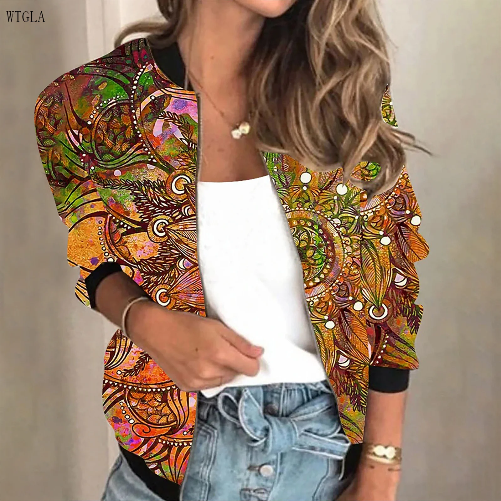 Fashion Flower Leaves Printing Women Jacket Long Sleeve Lady Baseball Sports Outwear Overcoat Jacket Zipper Coat Chaqueta Mujer
Fashion Flower Leaves Printing Women Jacket Long Sleeve Lady Baseball Sports Outwear Overcoat Jacket Zipper Coat Chaqueta Mujer