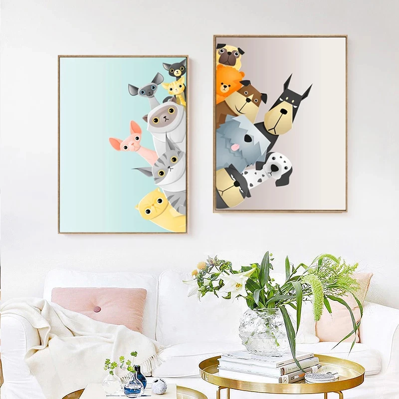Nordic Style Canvas Painting Cartoon Cat and Dog Picture Wall Art Print Simple Modular Poster Children's Room Nursey Home Decor
Nordic Style Canvas Painting Cartoon Cat and Dog Picture Wall Art Print Simple Modular Poster Children's Room Nursey Home Decor