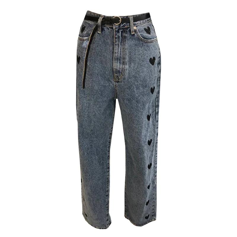 Korean women's clothing autumn new fashion love print high waist jeans women straight wide leg pants KZ831
Korean women's clothing autumn new fashion love print high waist jeans women straight wide leg pants KZ831