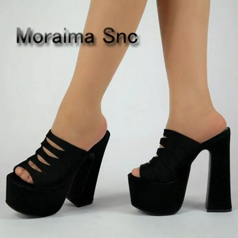

Moraima Snc peep toe 16 cm extreme high heels shoes women Rome women gladiator sandals black sexy cut-outs summer women slippers