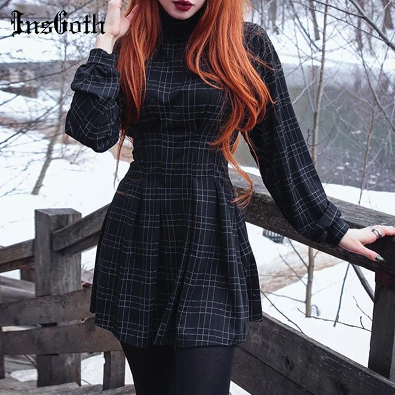 InsGoth Goth Black Plaid Turtleneck Dress Aesthetic Punk High Waist Long Sleeve Mini Dresses Streetwear Women Fairy Grunge Dress
InsGoth Goth Black Plaid Turtleneck Dress Aesthetic Punk High Waist Long Sleeve Mini Dresses Streetwear Women Fairy Grunge Dress