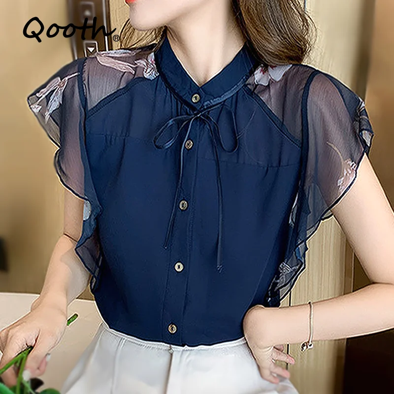 Qooth Chiffon Women Blouse Shirt Short Ruffle Sleeve Tops Bow Tie Women Blusas Mujer De Moda Blouses Femme Top Shirts QT1342
Qooth Chiffon Women Blouse Shirt Short Ruffle Sleeve Tops Bow Tie Women Blusas Mujer De Moda Blouses Femme Top Shirts QT1342