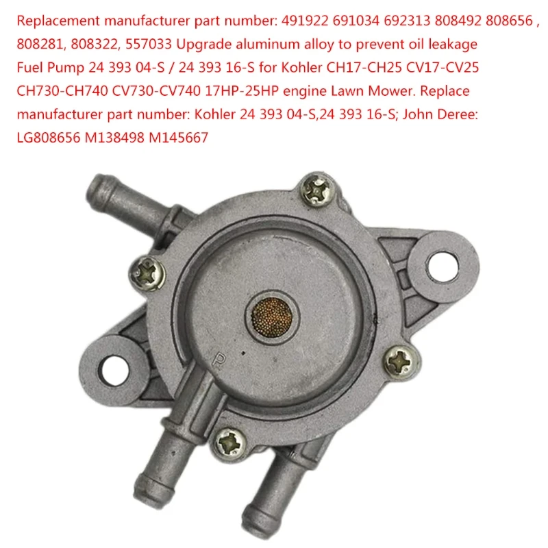 808656 Fuel Pump Replaces Upgrade Aluminum Alloy to Prevent Oil Leakage for 691034/808281/692313/557033 Engine Lawn Mower Tracto
808656 Fuel Pump Replaces Upgrade Aluminum Alloy to Prevent Oil Leakage for 691034/808281/692313/557033 Engine Lawn Mower Tracto