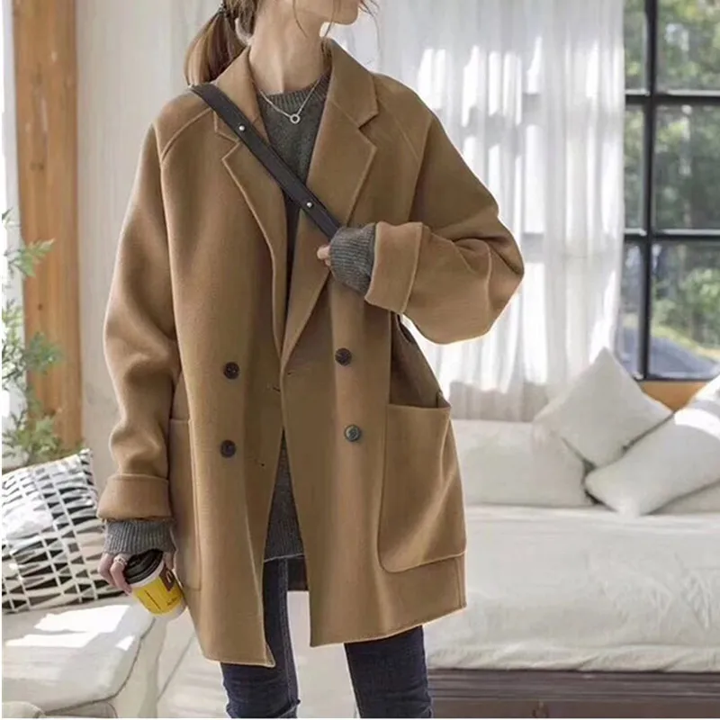 Double-sided cashmere Wool jacket Women's 2020 New Spring autumn Korean Loose Double breasted Woolen coat Female Outerwear
Double-sided cashmere Wool jacket Women's 2020 New Spring autumn Korean Loose Double breasted Woolen coat Female Outerwear