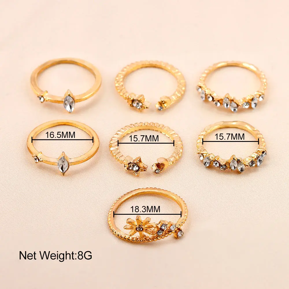 Flatfoosie 7Pcs/Set Gold Color Crystal Flowers Rings For Women Boho Fashion Star Geometric Opening Finger Rings Set 2021 Jewelry
Flatfoosie 7Pcs/Set Gold Color Crystal Flowers Rings For Women Boho Fashion Star Geometric Opening Finger Rings Set 2021 Jewelry
