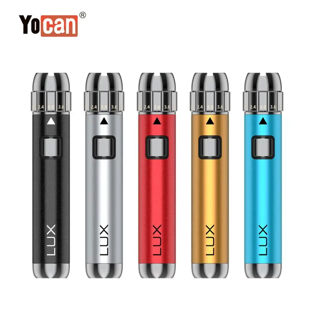 2PCS Yocan Lux Vape Pen Battery Mod Style 400mAh Adjustable Voltage 1.8-4.2V 510 Thread Black Silver Red Blue Gold Colors
2PCS Yocan Lux Vape Pen Battery Mod Style 400mAh Adjustable Voltage 1.8-4.2V 510 Thread Black Silver Red Blue Gold Colors