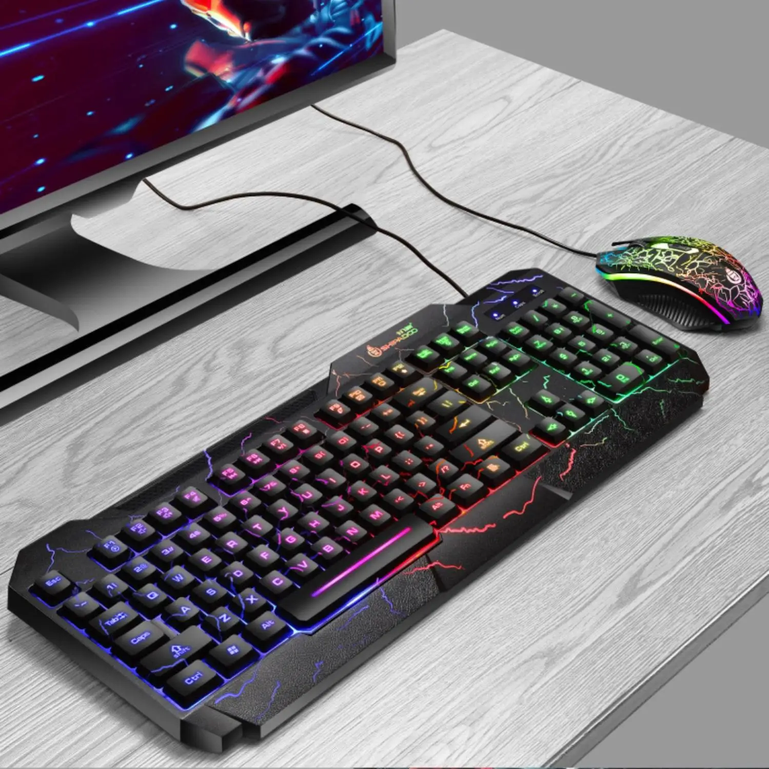 Игровая клавиатура Мышь светодиодный световой колпачки USB Проводная комплект