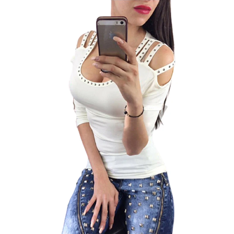 Женская футболка с вырезами, белая облегающая футболка с коротким рукавом и бисером, Повседневная Уличная одежда в Европейском стиле, модел...
Женская футболка с вырезами, белая облегающая футболка с коротким рукавом и бисером, Повседневная Уличная одежда в Европейском стиле, модел...