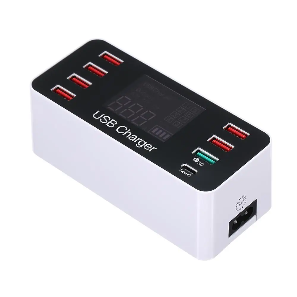 5V/8A Multiple Ports USB Charger Desktop Charging Station Hub Type C Quick Charge 3.0 LCD Display Mobile Phone | Мобильные телефоны