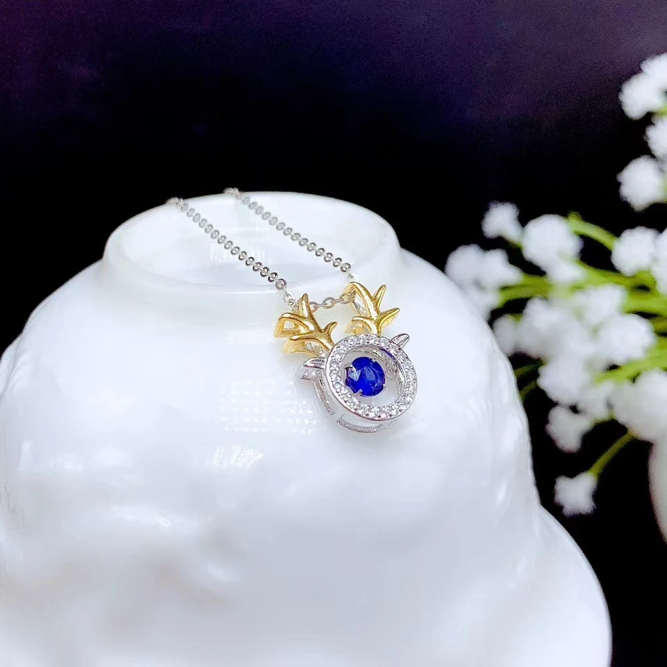 

2020 new style natural sapphire gemstone necklace for women silver jewelry real 925 silver natural gem lucky birthstone gift