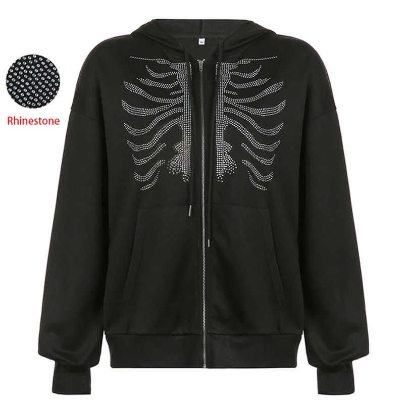 New Rhinestone Skeleton Zip Up Hoodie Women Long Sleeve Sweatshirt Oversized Jacket Loose Streetwear Casual 2022 Autumn Winter
New Rhinestone Skeleton Zip Up Hoodie Women Long Sleeve Sweatshirt Oversized Jacket Loose Streetwear Casual 2022 Autumn Winter