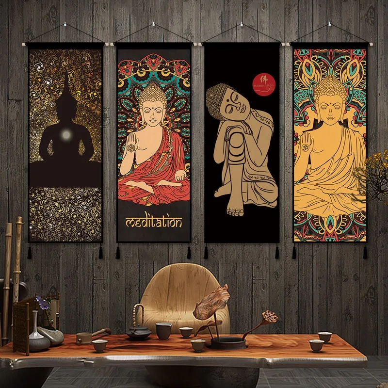 

Chinese Feng Shui Buddhism Hanging Wall Paintings Vintage Room Decor Aesthetic Wall Art Poster Tapestry Decoracion Para Sala