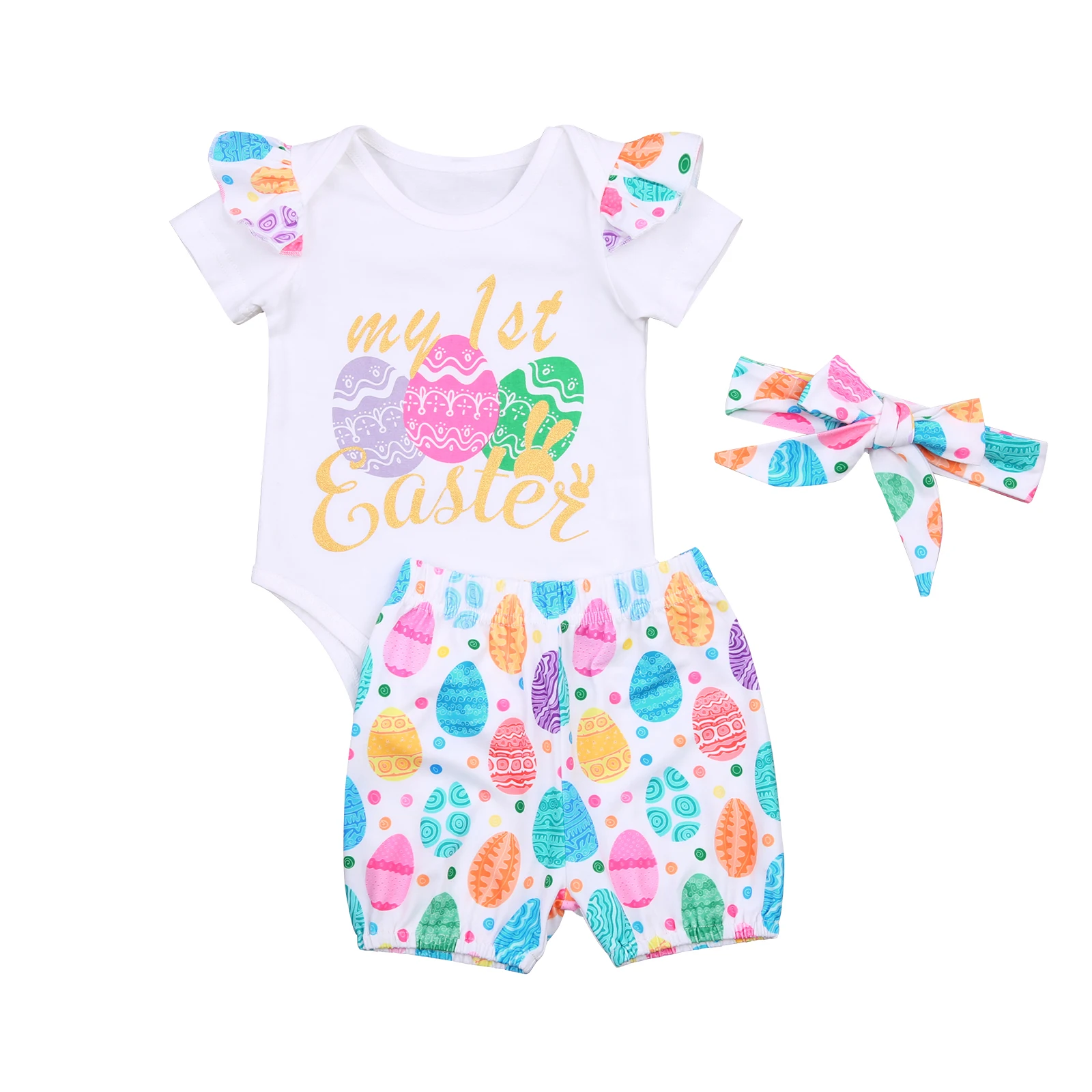 0-18 Months Infant Baby Easter Short-sleeved Romper + Shorts + Bow-knot Headband, Colorful Eggs Print Summer Clothing Suit
0-18 Months Infant Baby Easter Short-sleeved Romper + Shorts + Bow-knot Headband, Colorful Eggs Print Summer Clothing Suit