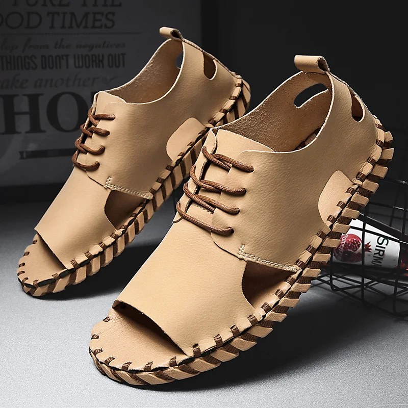2021 Fashion Men Sandals Genuine Leather Sewing Shoes Outdoor Beach Sneakers Summer Slippers For Male Sandale Homme Toe Cap
2021 Fashion Men Sandals Genuine Leather Sewing Shoes Outdoor Beach Sneakers Summer Slippers For Male Sandale Homme Toe Cap