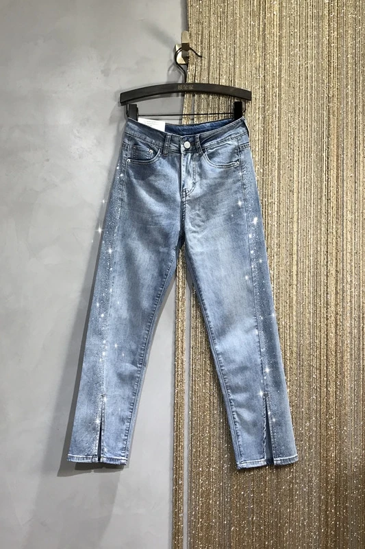 Thin Jeans for Women 2021 Spring and Summer New High Waist Denim Jeans Straight Split Rhinestone Casual Cropped Pants
Thin Jeans for Women 2021 Spring and Summer New High Waist Denim Jeans Straight Split Rhinestone Casual Cropped Pants