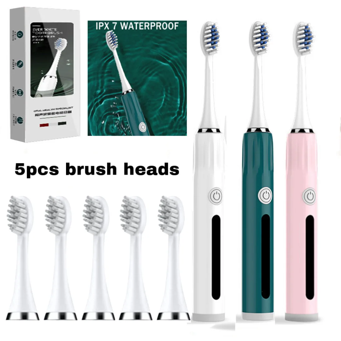 Sonic Toothbrush IPX7 Waterproof Sonic Electric Toothbrush Adult Timer Teeth Whitening Toothbrush Travel box Brush Head Set
Sonic Toothbrush IPX7 Waterproof Sonic Electric Toothbrush Adult Timer Teeth Whitening Toothbrush Travel box Brush Head Set