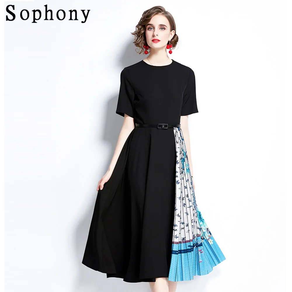 Runway Design Black Vintage Pleated Midi Dress Female Patchwork Flower Print O Neck Women's Party Summer Dress with Belt M66511
Runway Design Black Vintage Pleated Midi Dress Female Patchwork Flower Print O Neck Women's Party Summer Dress with Belt M66511