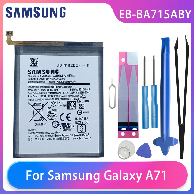 Orginal Samsung Galaxy A71 SM-A7160 Replacement Phone Battery EB-BA715ABY 4500mAh High Capacity Phone Batteries Free Tools
Orginal Samsung Galaxy A71 SM-A7160 Replacement Phone Battery EB-BA715ABY 4500mAh High Capacity Phone Batteries Free Tools