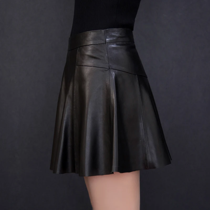 Новые женские черные облегающие мини-юбки из натуральной кожи с оборками