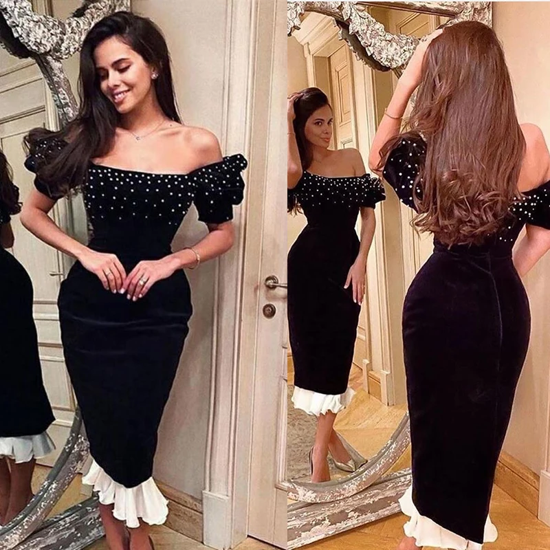 Black Evening Dress Polka-Dot Off Shoulder Ruched Sexy Backless Ankle-Length Dubai Formal Prom Party Gown Custom Made 2021
Black Evening Dress Polka-Dot Off Shoulder Ruched Sexy Backless Ankle-Length Dubai Formal Prom Party Gown Custom Made 2021