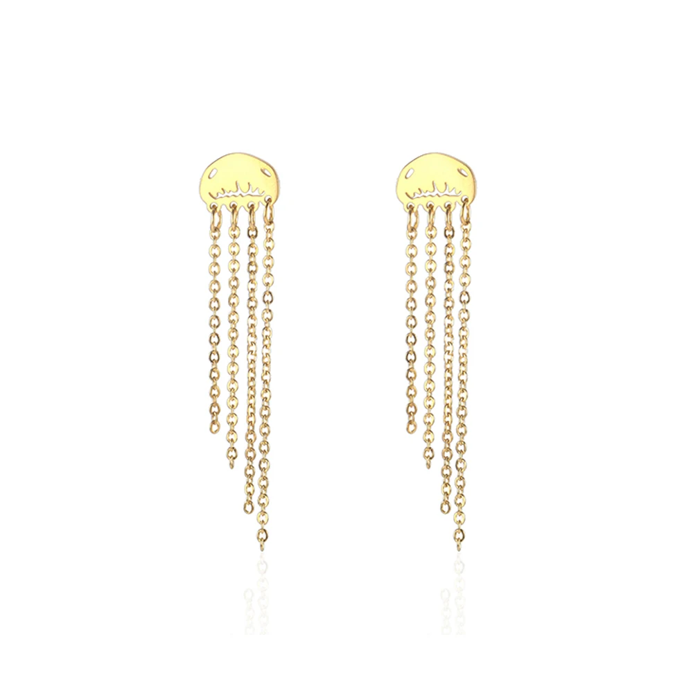 

Stainless Steel Gold Jellyfish Marine Life Tassels Chain Link Minimalism Drop Earrings Jewelry Gift For Women