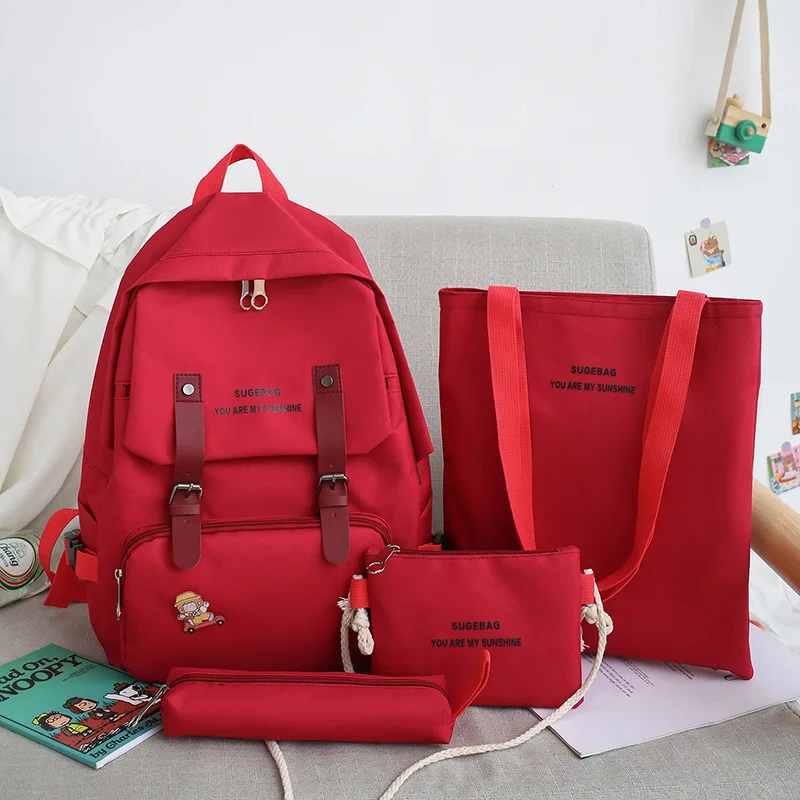 

Холст небольшой свежий модный рюкзак комплект из 4-х предметов простой многофункциональная школьная сумка женская обувь для отдыха на откр...