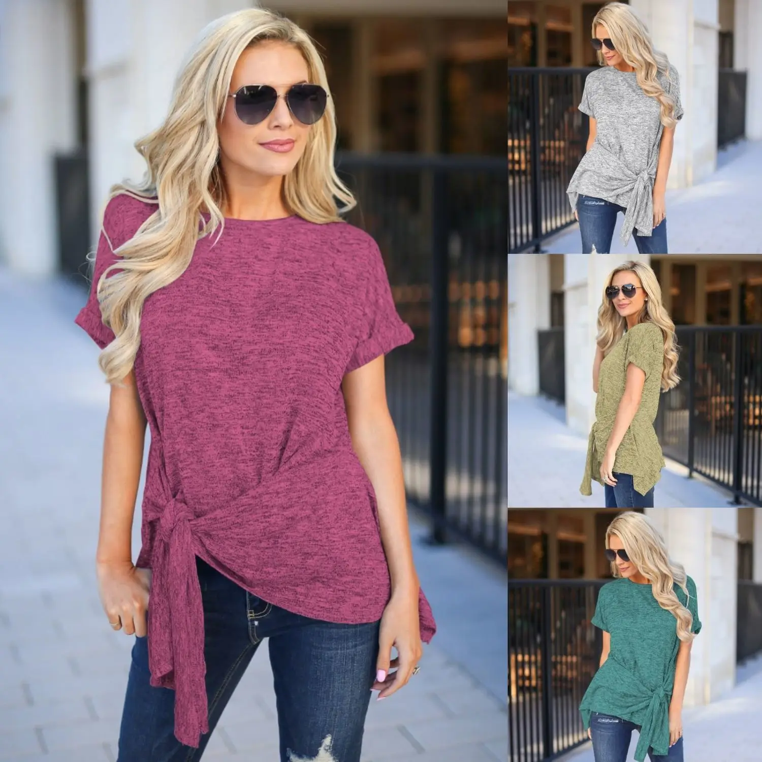 Summer New Wild Women'S Solid Color T-Shirt Round Neck Irregular Lace Up Short Sleeve Top
Summer New Wild Women'S Solid Color T-Shirt Round Neck Irregular Lace Up Short Sleeve Top