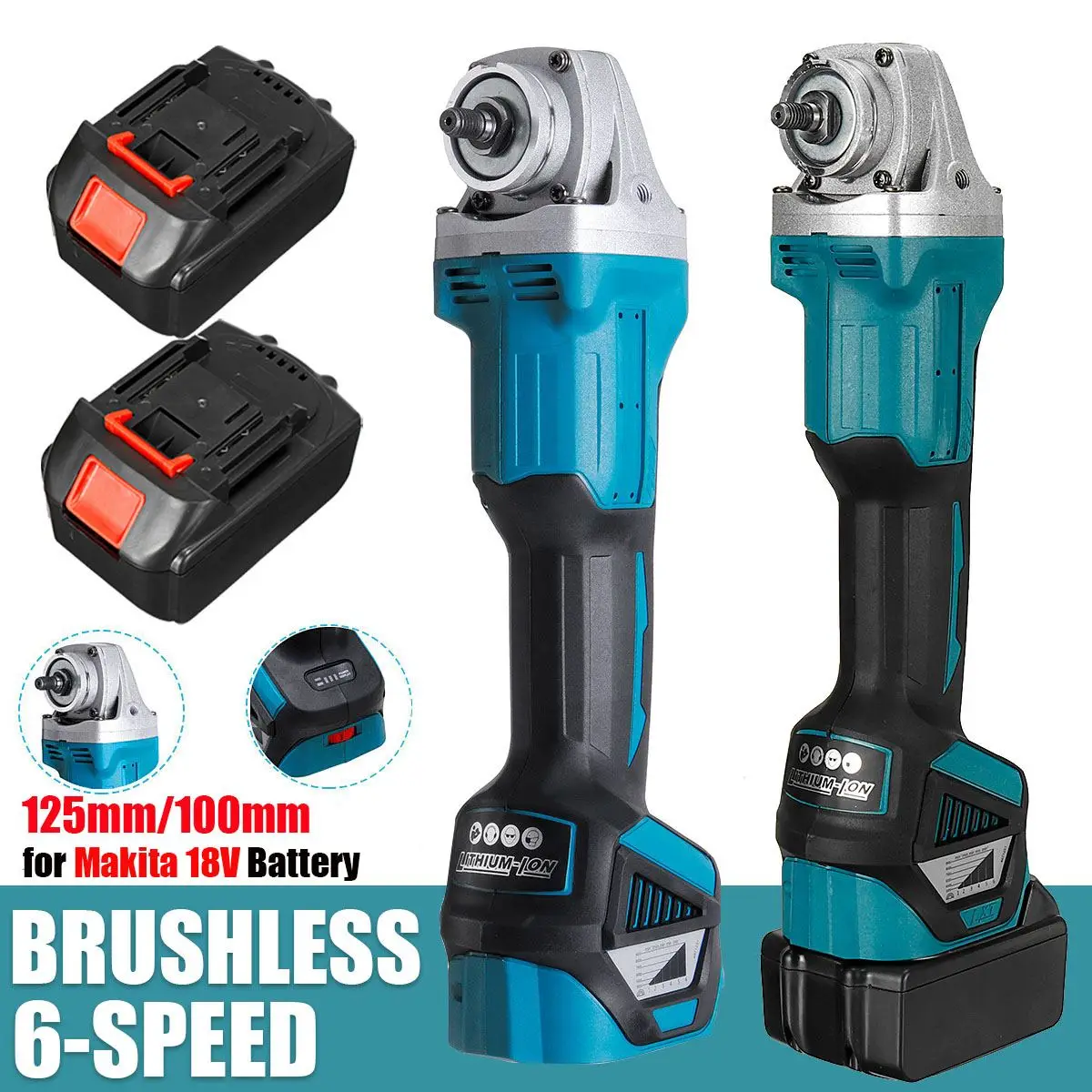6 Speed 125mm/100mm Brushless Cordless Electric Angle Grinder Rechargeable 2 Batteries Grinding Machine for Makita 18V Battery
6 Speed 125mm/100mm Brushless Cordless Electric Angle Grinder Rechargeable 2 Batteries Grinding Machine for Makita 18V Battery