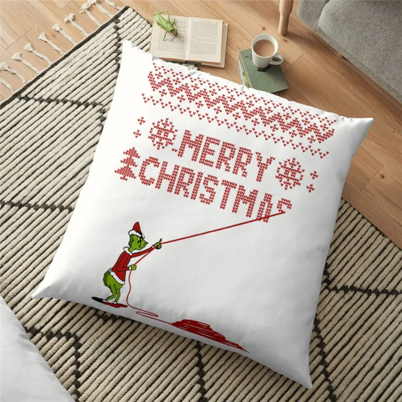 

Merry christmas cushion Cover monster pulls red line Printed 45*45cm Christmas Pillowcase Gifts Xmas Cushion Decorative for home