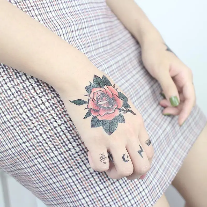 Temporary Tattoos Pattern & Body Art For Woman Black Rose Flower Wolf Fake Tattoo Sleeves Waterproof Stickers Cool Cheap Stuff | Красота и