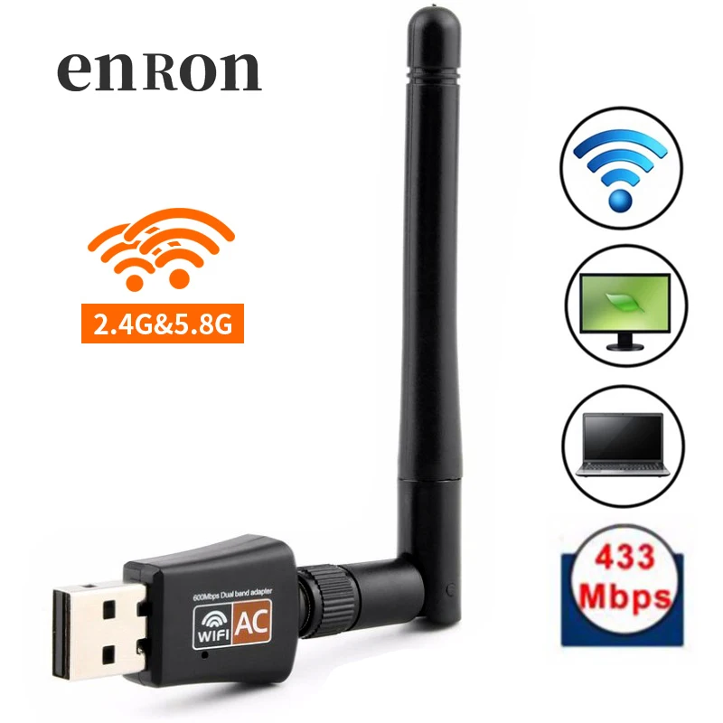 

enRon USB 2.0 600mbps WiFi Wireless Network Card Dual Band High Speed 2.4GHz 5GHz 802.11ac LAN Adapter with rotatable Antenna