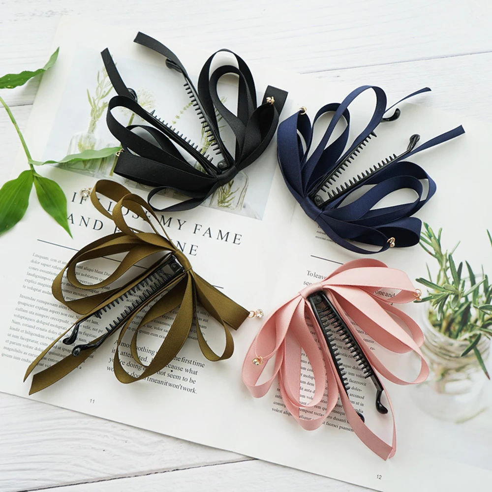 New Korea Style Sweet Hairpin Cute Ribbon Bow Rhinestone Banana Hair Clip Women Fashion Hair Accessories
New Korea Style Sweet Hairpin Cute Ribbon Bow Rhinestone Banana Hair Clip Women Fashion Hair Accessories