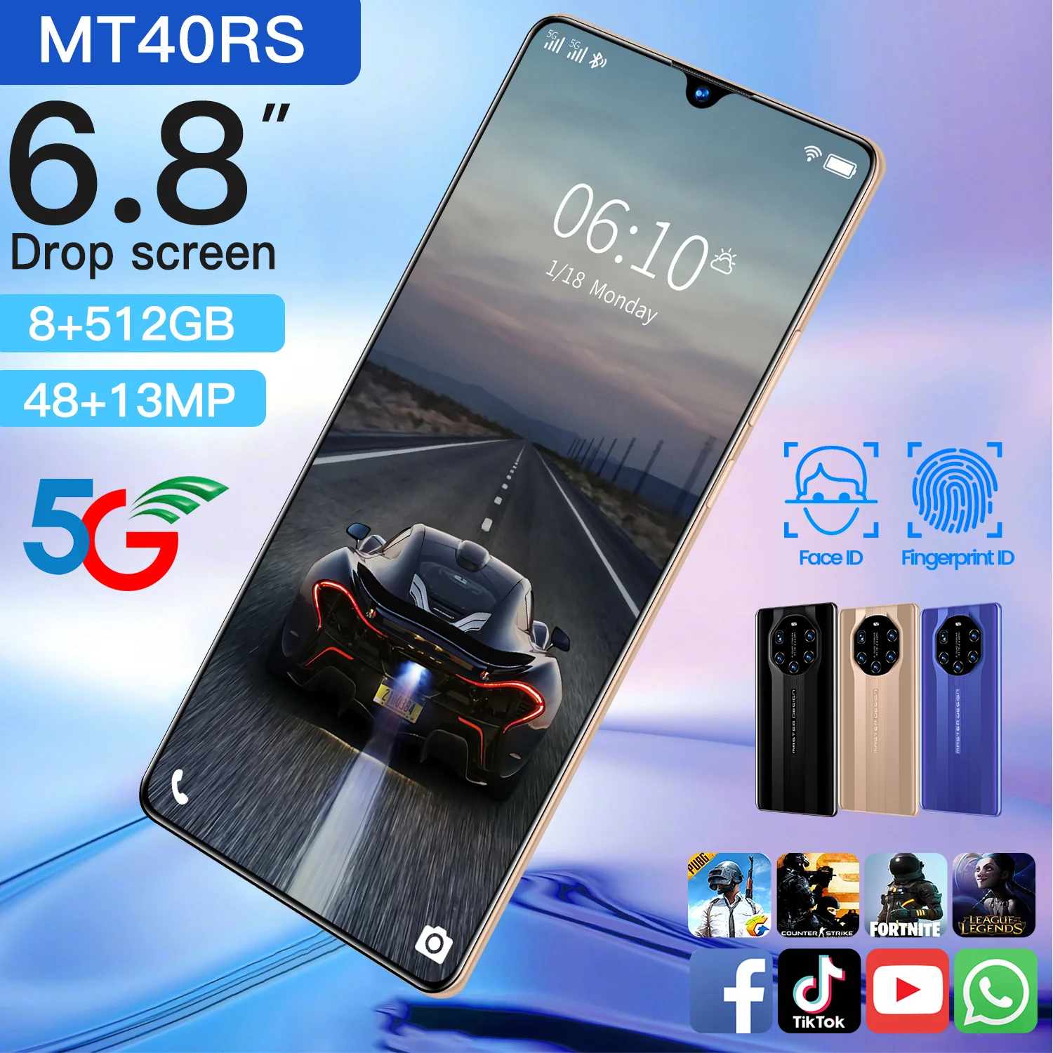 MT40RS 6.8 Inch Global Smartphone Really 8GB+512GB Android 10 Core 5G 5800mah 13+48MP Unlocked Cheap Free Telephone Celulares 
MT40RS 6.8 Inch Global Smartphone Really 8GB+512GB Android 10 Core 5G 5800mah 13+48MP Unlocked Cheap Free Telephone Celulares