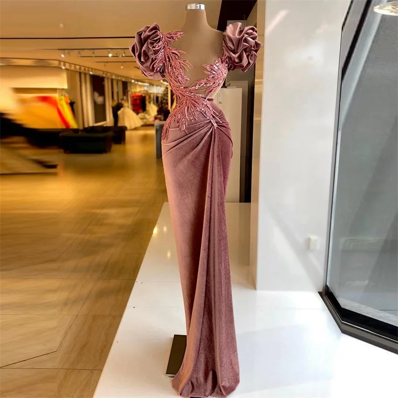 Velvet Mermaid Prom Dresses With Puffy Ruffles Sleeves Evening Dress Luxury Formal Sequins Lace Long Women Plus Size Party Gowns
Velvet Mermaid Prom Dresses With Puffy Ruffles Sleeves Evening Dress Luxury Formal Sequins Lace Long Women Plus Size Party Gowns