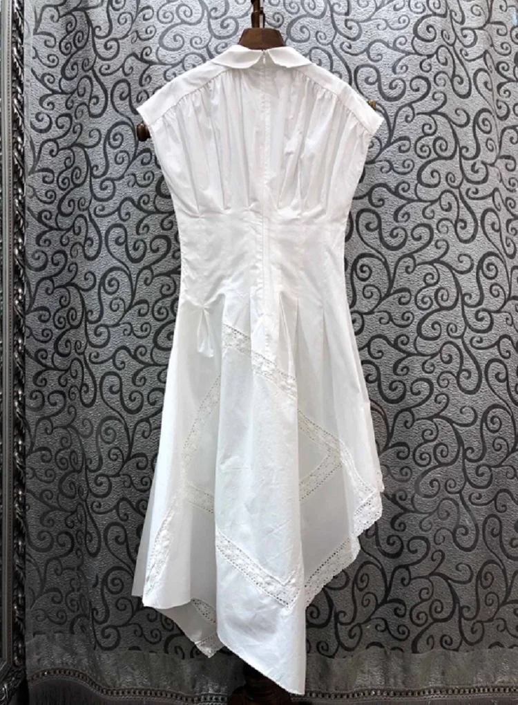 2020 Spring Summer Cotton Dress High Quality Women Turn-down Collar Hollow Out Lace Embroidery Asymmetrical Sexy White Dress
2020 Spring Summer Cotton Dress High Quality Women Turn-down Collar Hollow Out Lace Embroidery Asymmetrical Sexy White Dress