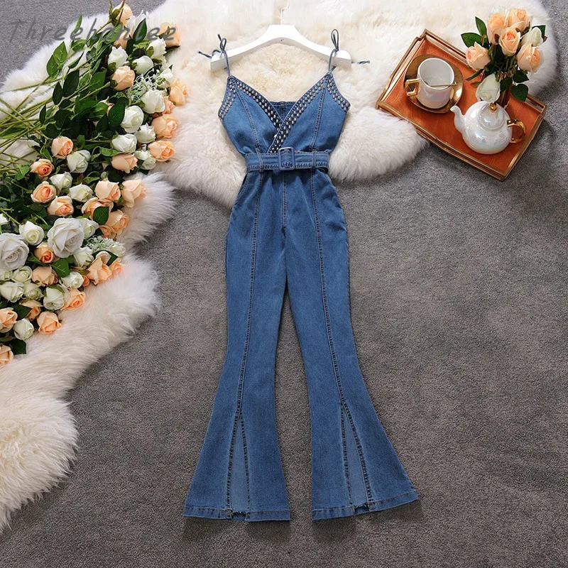 Women Summer High Quality Trendy Sexy Casual Sleeveless Hand-work Beaded Sashes Spaghetti Strap Split Denim Jeans Jumpsuits
Women Summer High Quality Trendy Sexy Casual Sleeveless Hand-work Beaded Sashes Spaghetti Strap Split Denim Jeans Jumpsuits