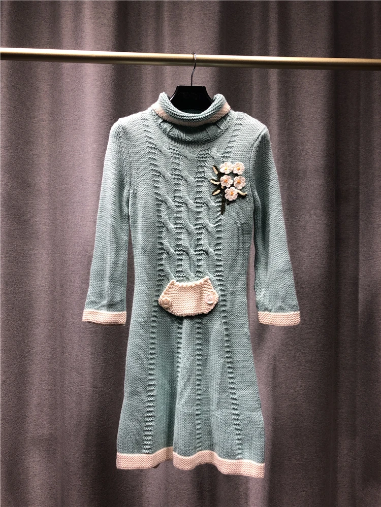 Autumn And Winter Women Dress Casual Style Wool And Cotton Medium Length Style Knitted Dress High Collar Flower Decoration
Autumn And Winter Women Dress Casual Style Wool And Cotton Medium Length Style Knitted Dress High Collar Flower Decoration