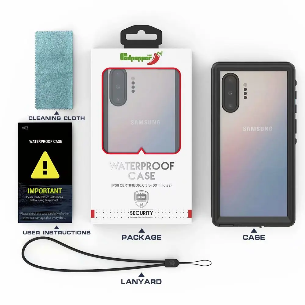 RedPepper Dot Series IP68 Waterproof Case For Samsung Galaxy Note 10+5G Plus Diving Underwater Shockproof Water Resistan Cover 
RedPepper Dot Series IP68 Waterproof Case For Samsung Galaxy Note 10+5G Plus Diving Underwater Shockproof Water Resistan Cover